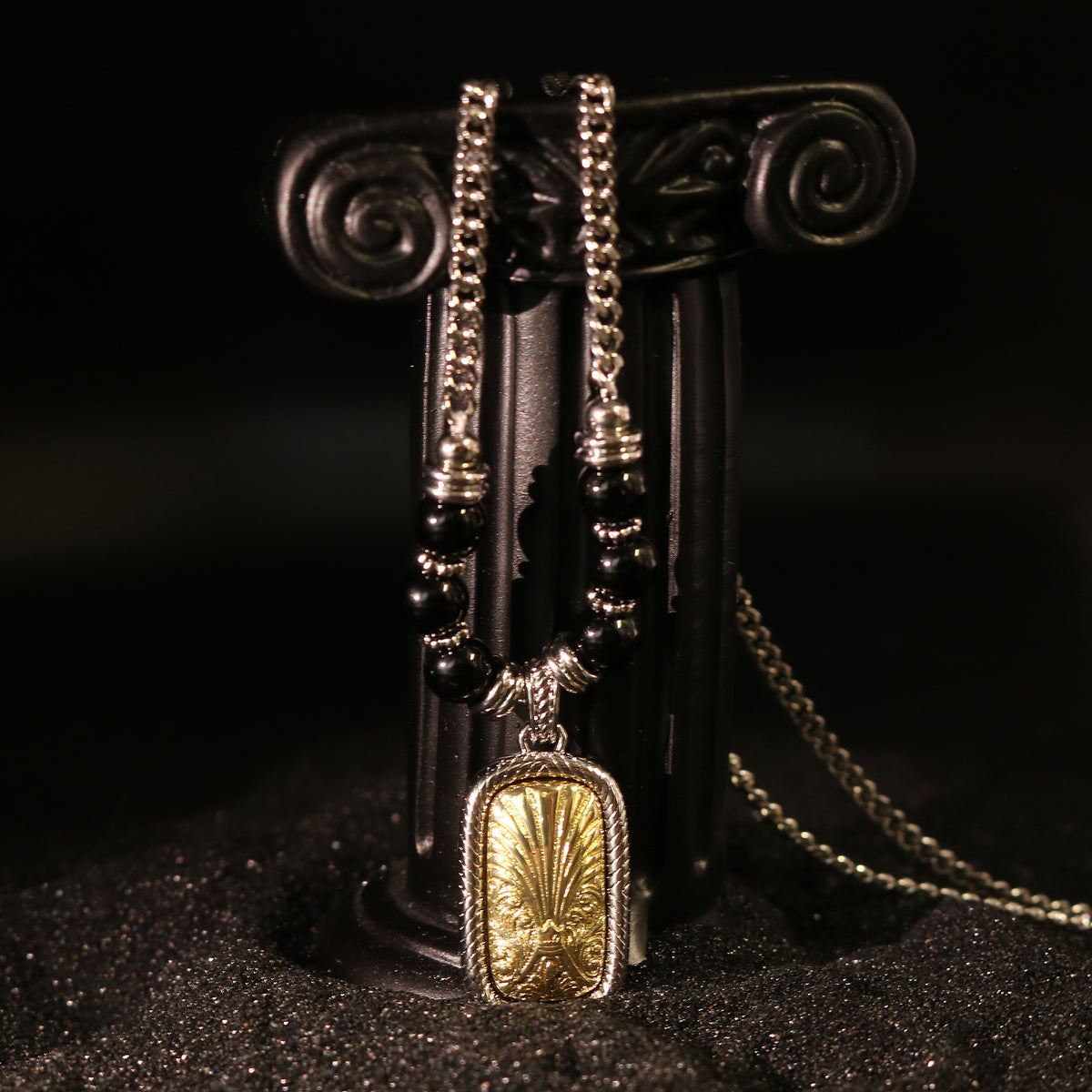 Obsidian Bead Relic Pendant Necklace