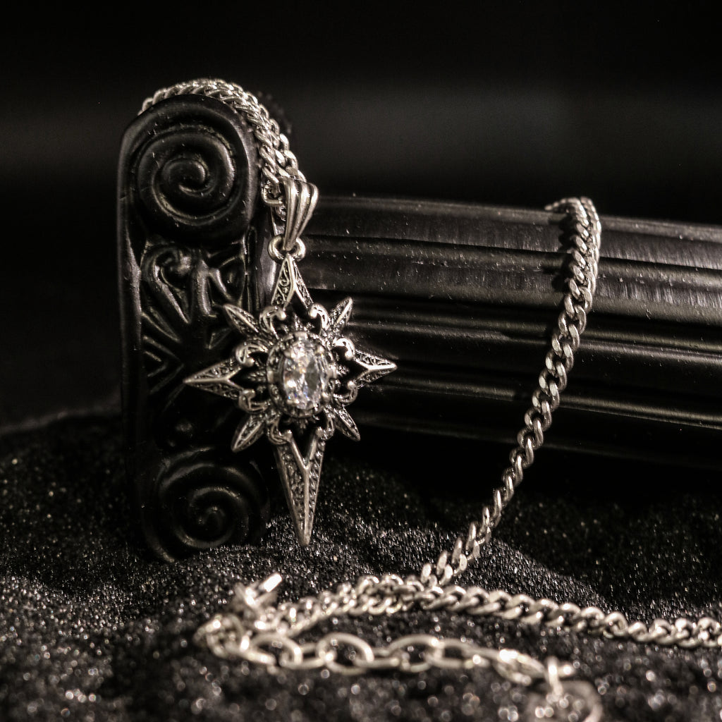 Rhinestone Embellished Starburst Pendant Necklace