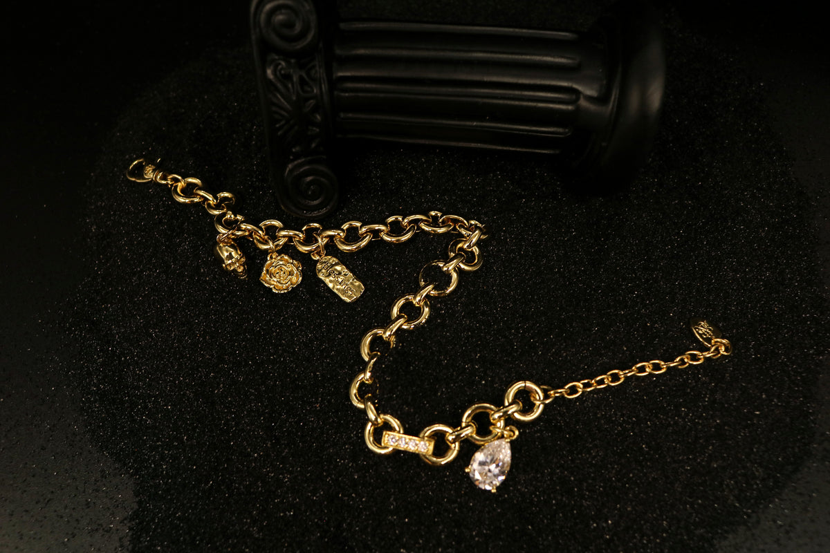 Teardrop Cubic Zirconia Charm Link Wristband