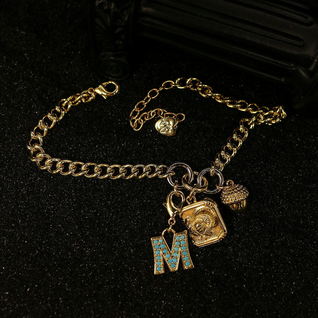 M Charm Layered Chain Wristband