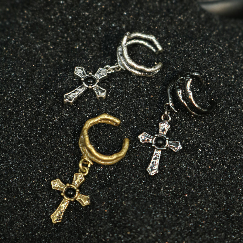 Black  Cross Cuff Drop Earrings