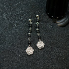 Black Bead Rose Drop Earrings