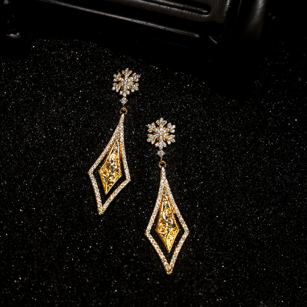 Cubic Zirconia Snowflake Filigree Drop Earrings
