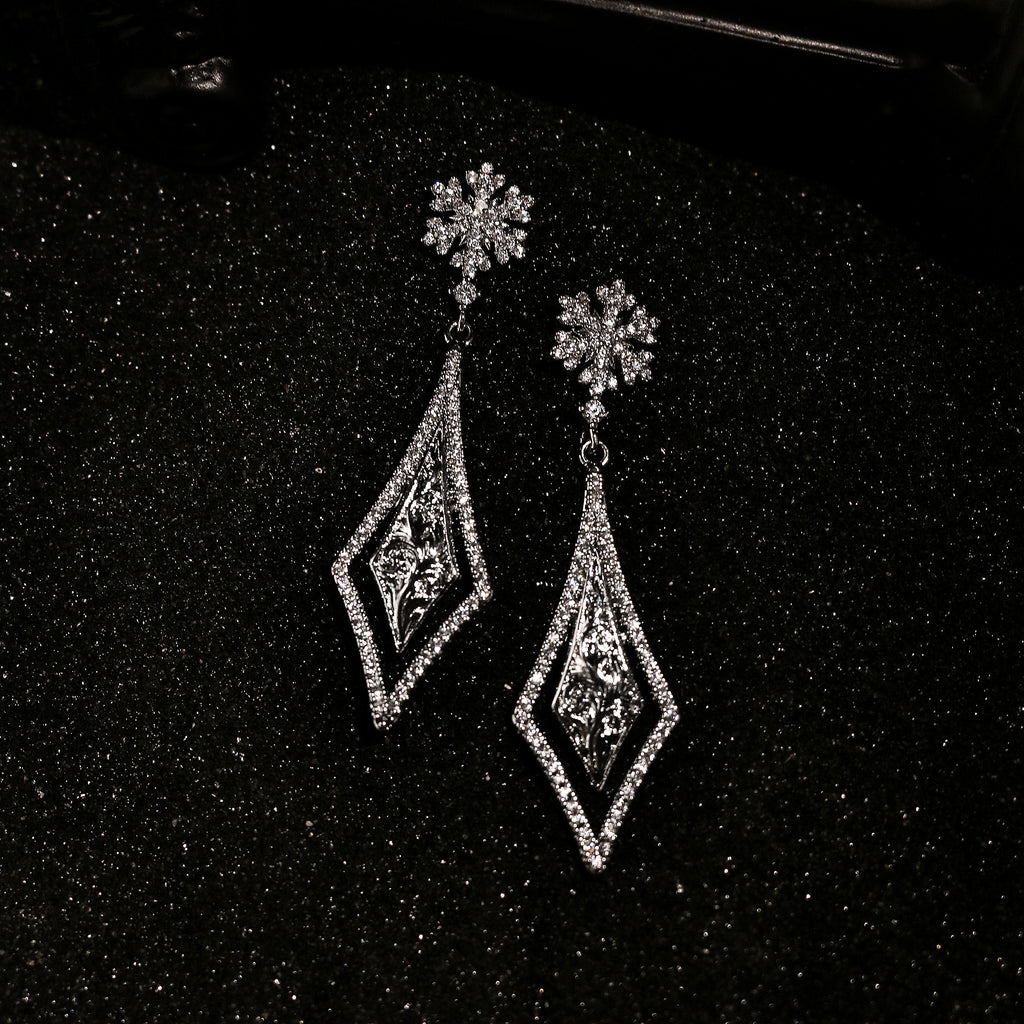 Cubic Zirconia Snowflake Filigree Drop Earrings
