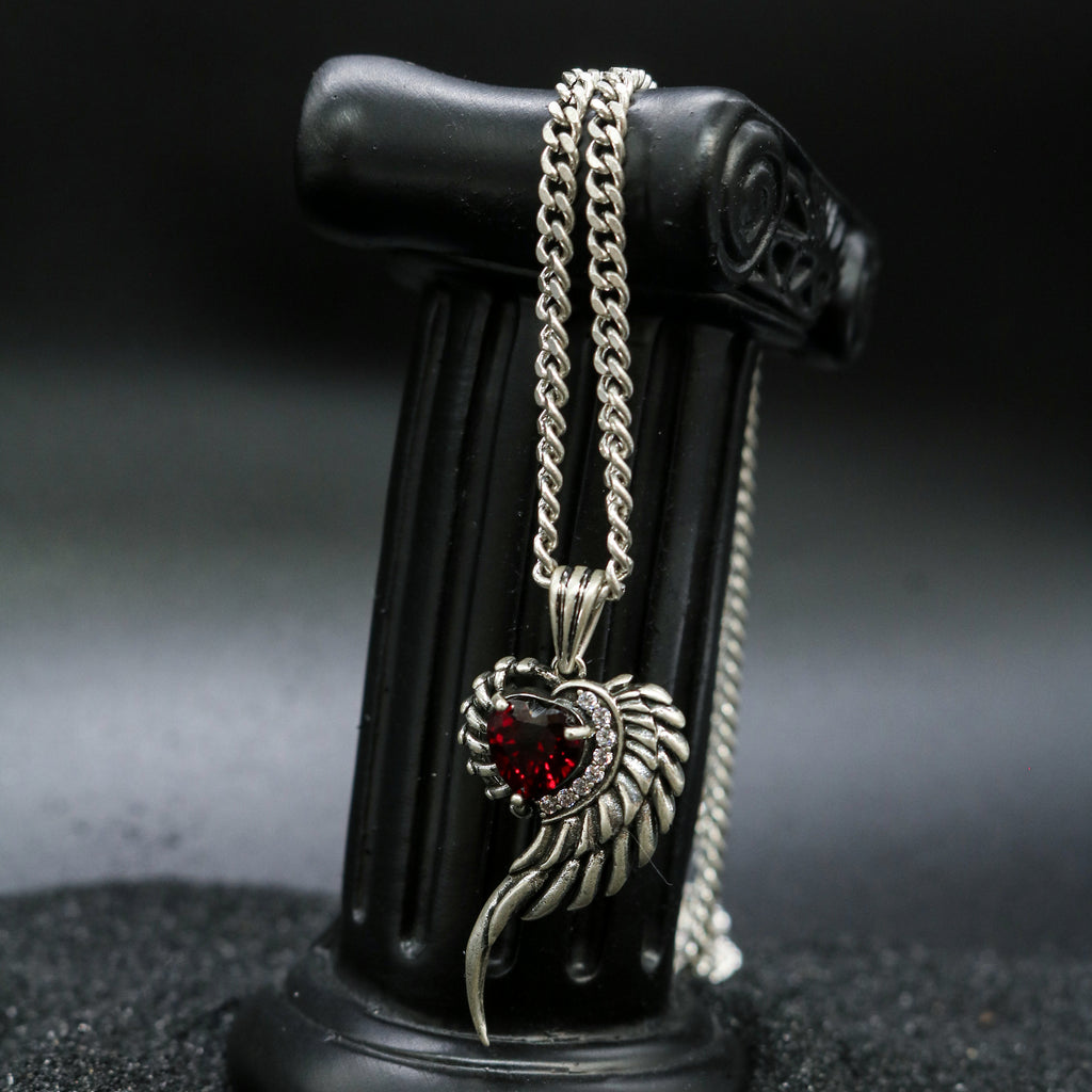 Crimson Spiral Wing Pendant Necklace