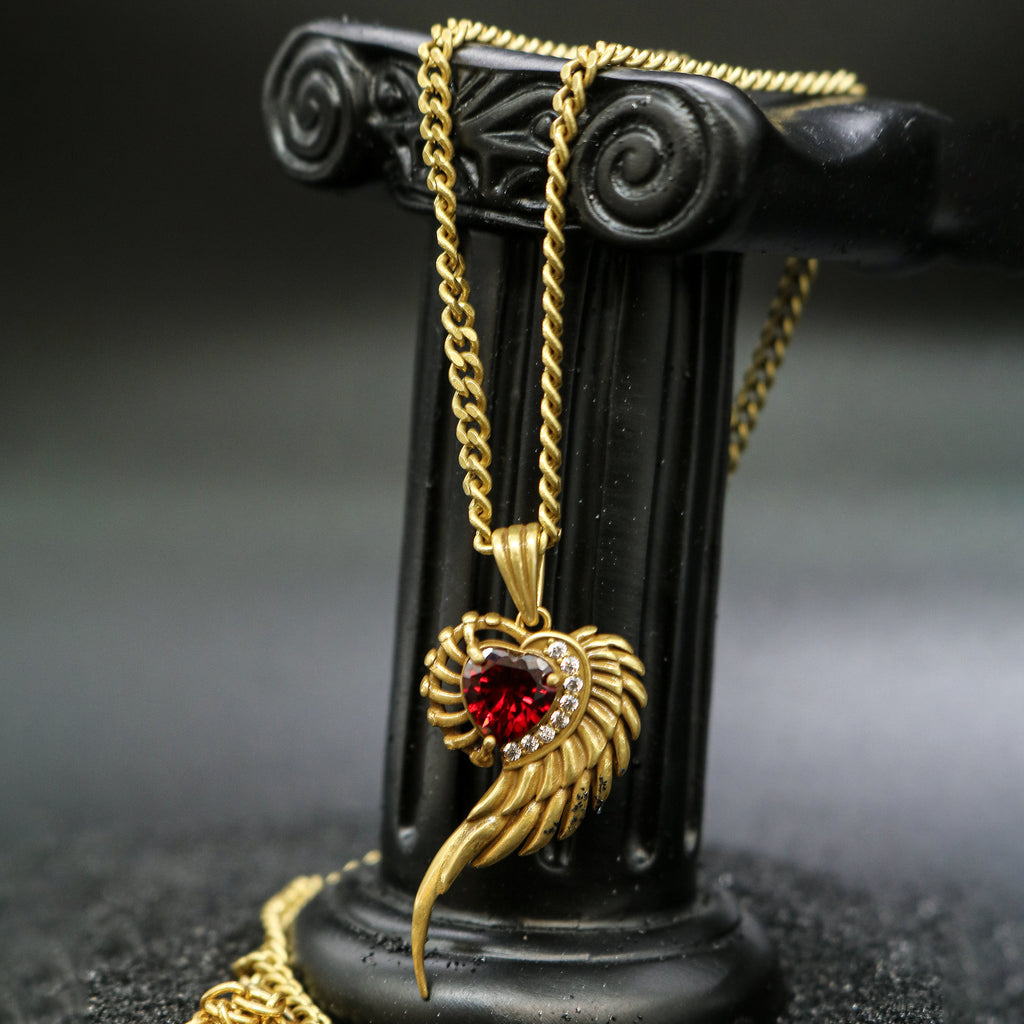 Crimson Spiral Wing Pendant Necklace