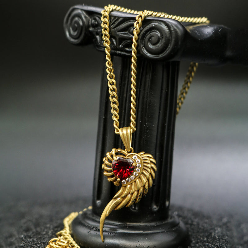 Crimson Spiral Wing Pendant Necklace