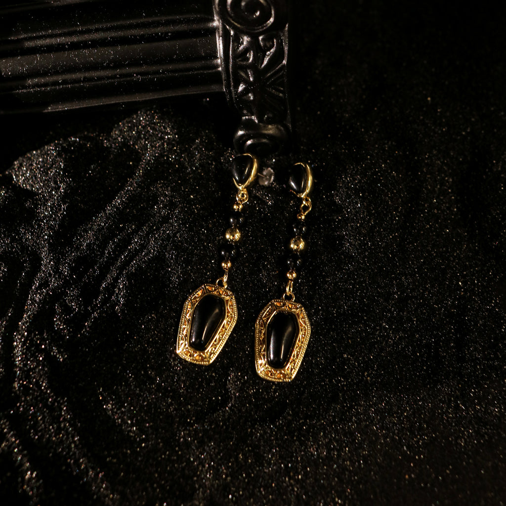 Black Obsidian Coffin Drop Earrings