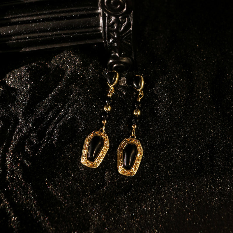 Black Obsidian Coffin Drop Earrings