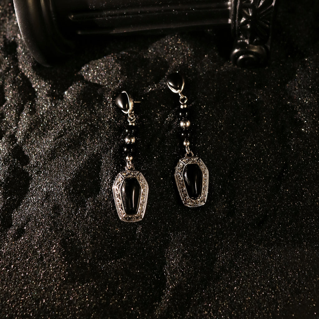 Black Obsidian Coffin Drop Earrings