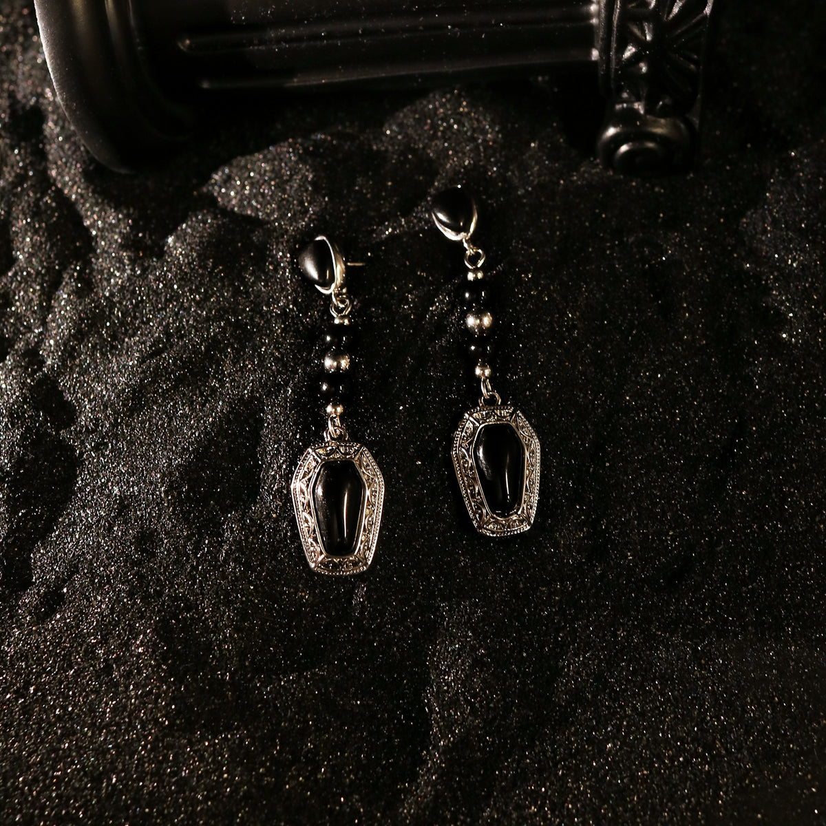 Black Obsidian Coffin Drop Earrings