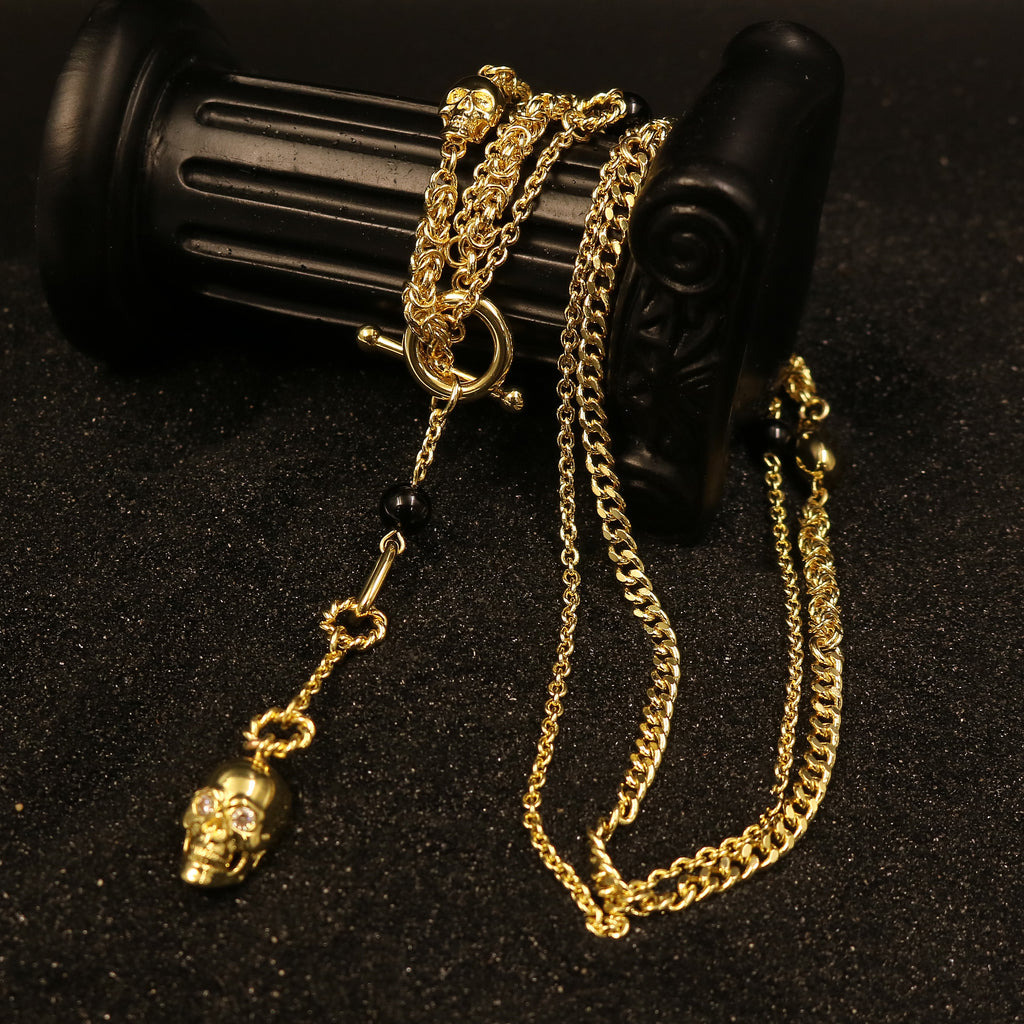Beaded Skull Drop Chain Necklace