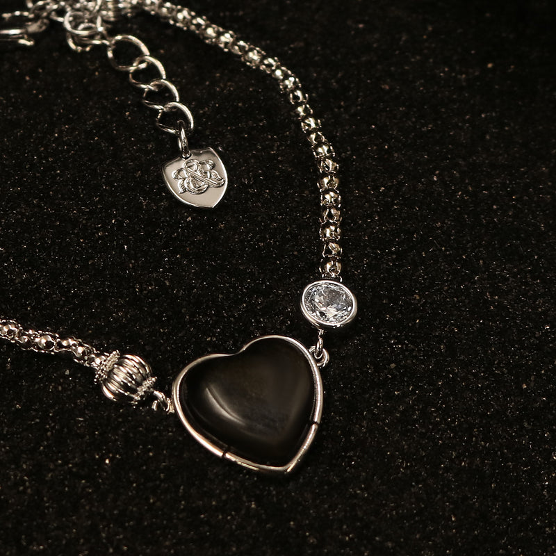 Obsidian Heart Cubic Zirconia Link Wristband