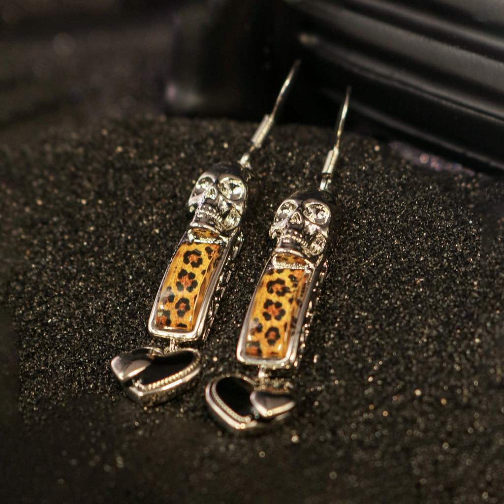 Two-Tone Skull & Heart Drop Earrings