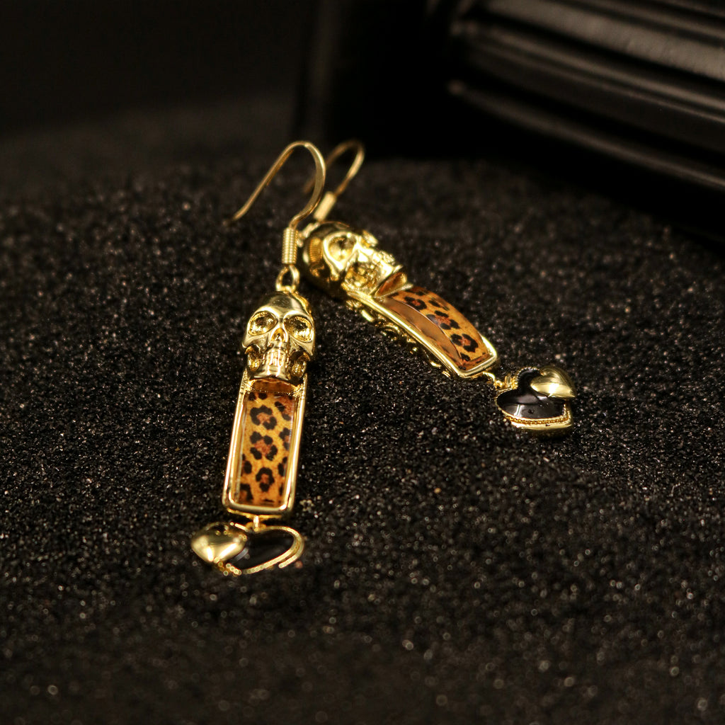 Two-Tone Skull & Heart Drop Earrings