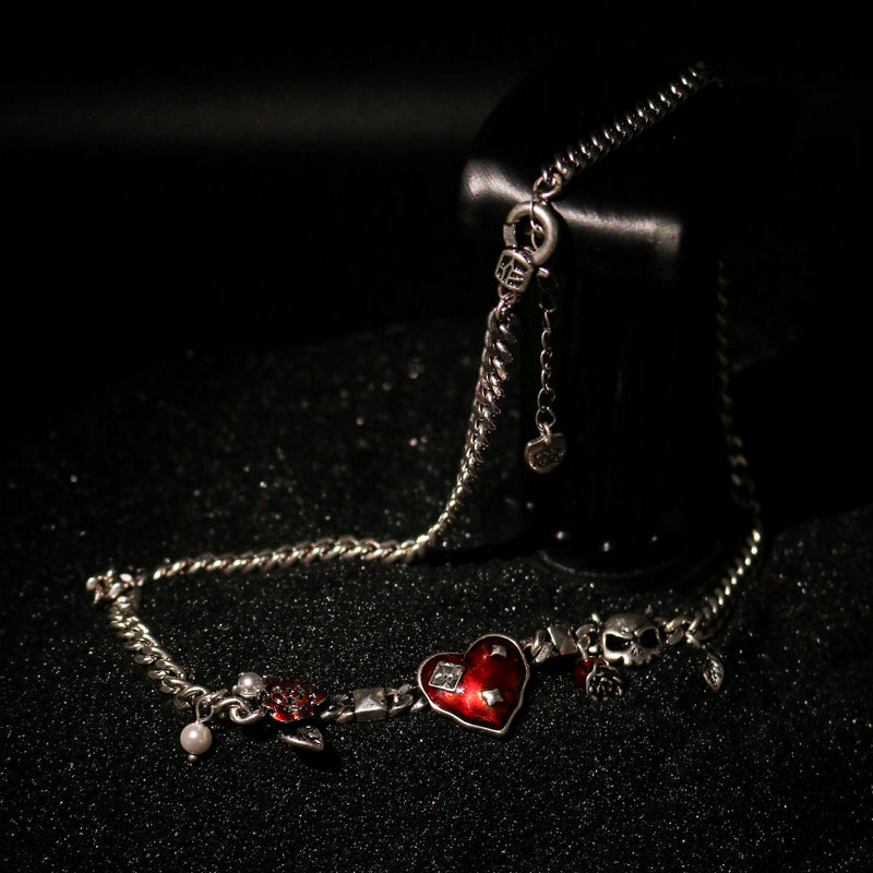 Heart Skull Charm Chain Necklace