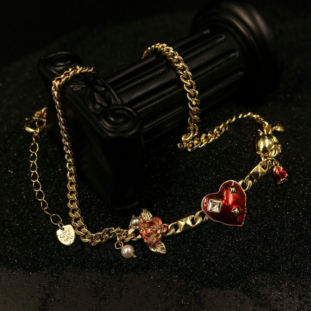 Heart Skull Charm Chain Necklace