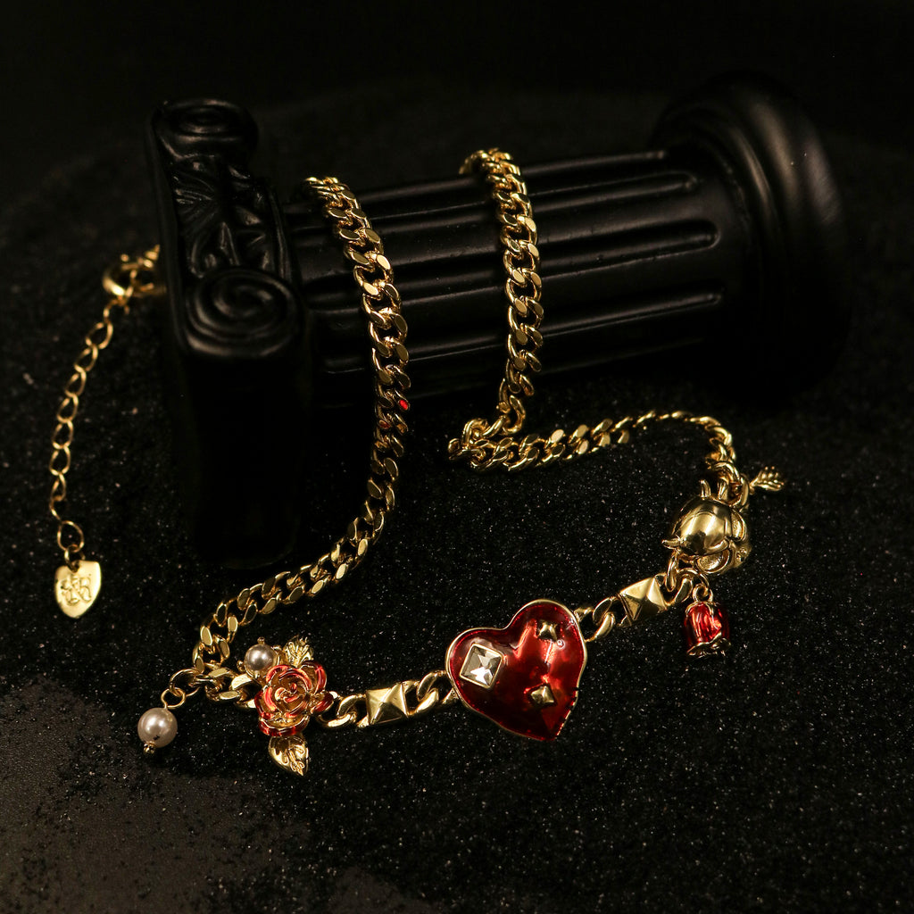 Heart Skull Charm Chain Necklace
