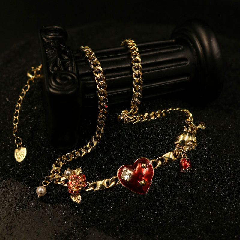 Heart Skull Charm Chain Necklace