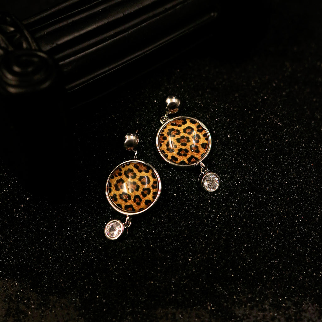 Leopard Print Cubic Zirconia Drop Earrings