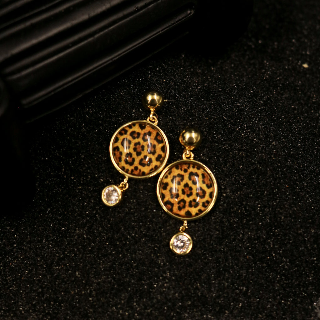Leopard Print Cubic Zirconia Drop Earrings