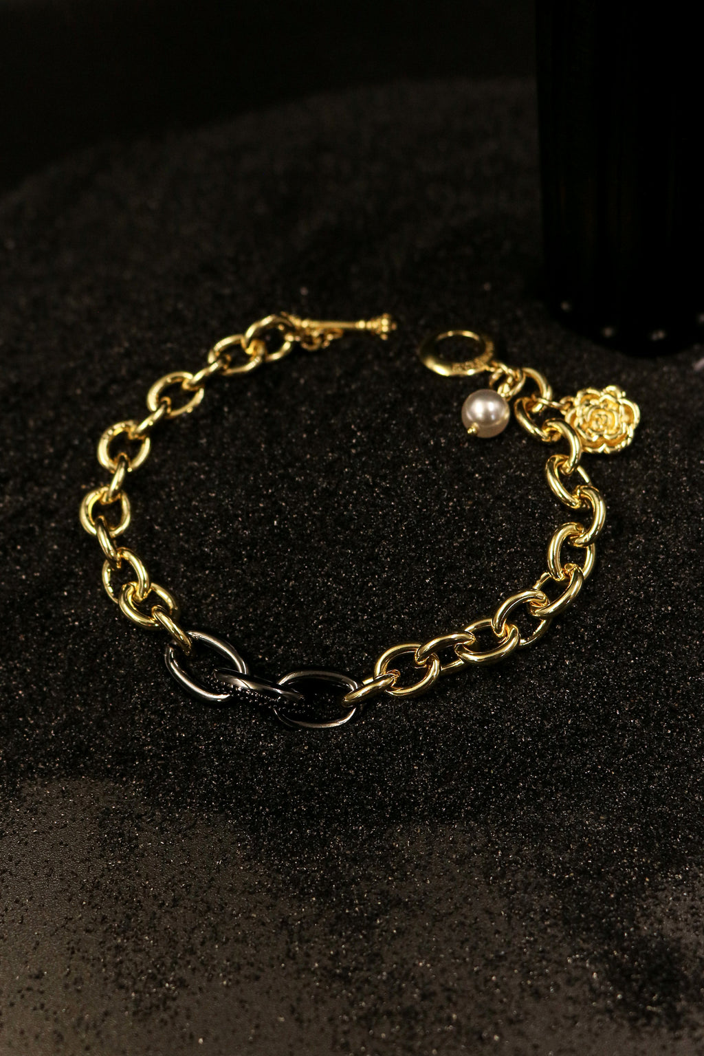 Rose Beaded Charm Link Wristband