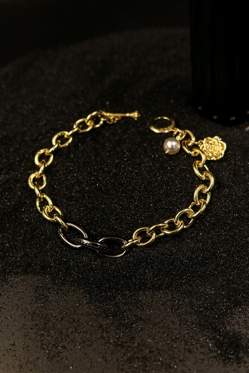 Rose Beaded Charm Link Wristband