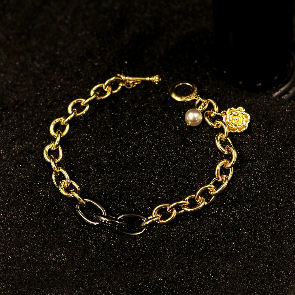 Rose Beaded Charm Link Wristband