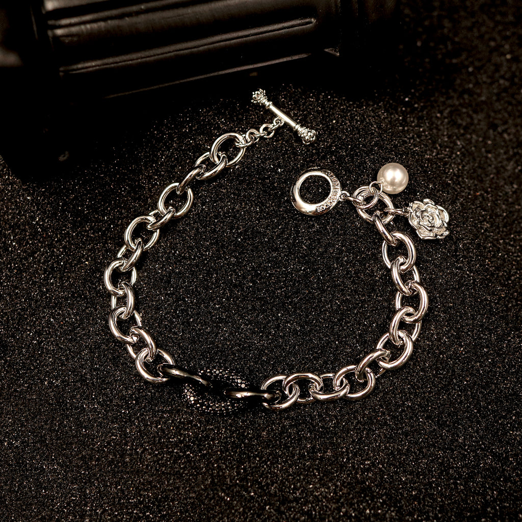 Rose Beaded Charm Link Wristband