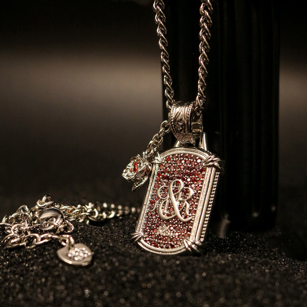 Crimson Pavé Shield Pendant Necklace