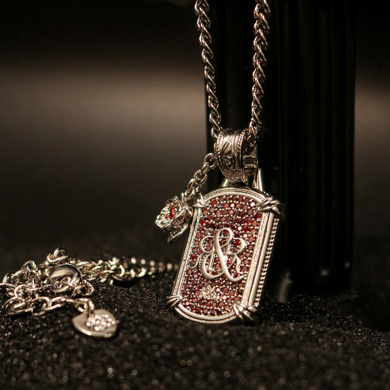 Crimson Pavé Shield Pendant Necklace