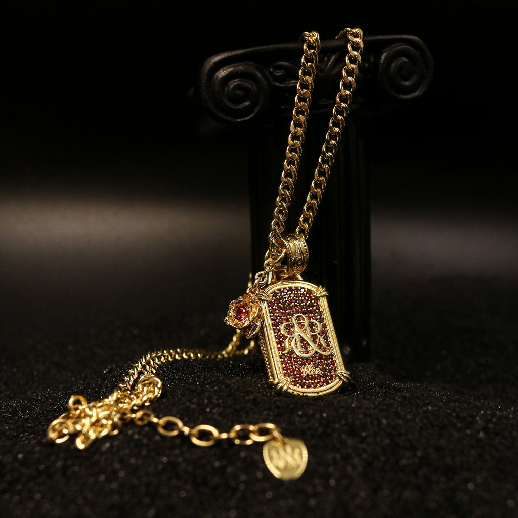 Crimson Pavé Shield Pendant Necklace