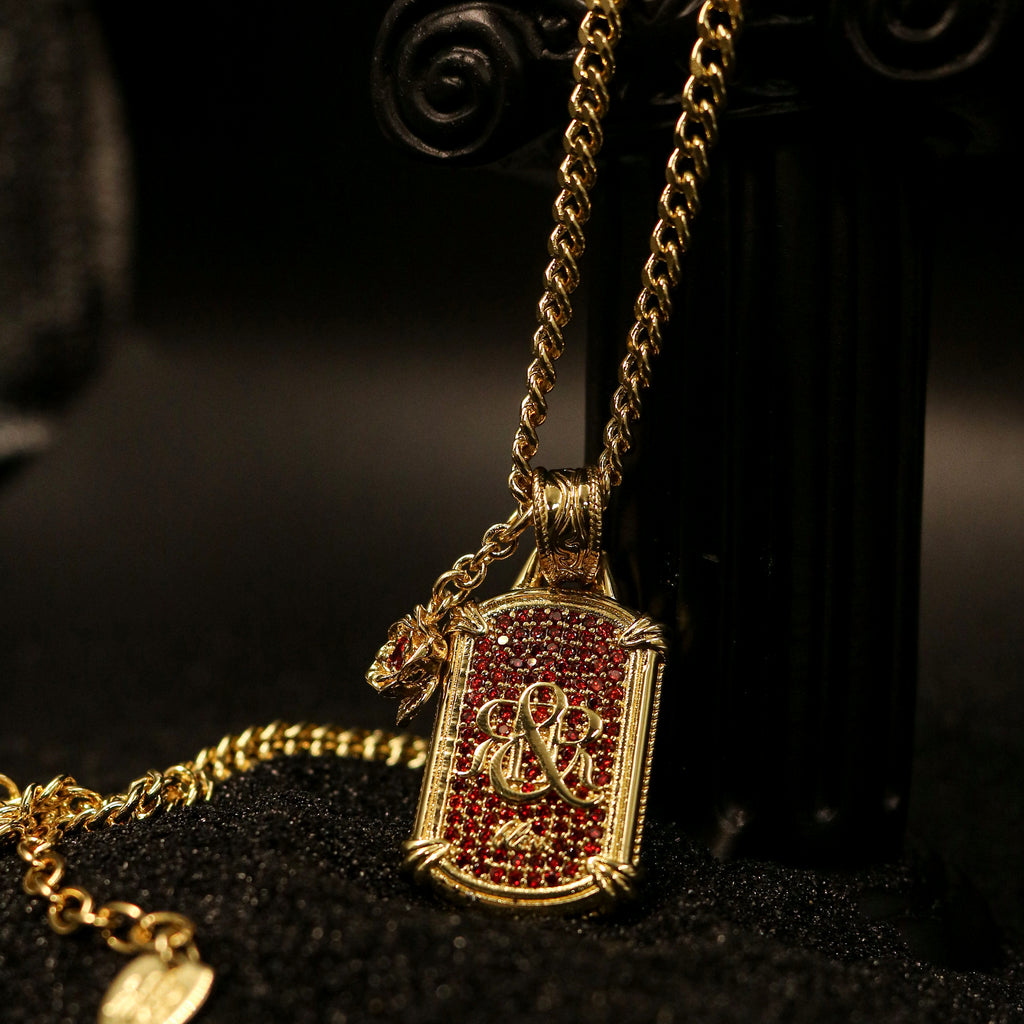 Crimson Pavé Shield Pendant Necklace