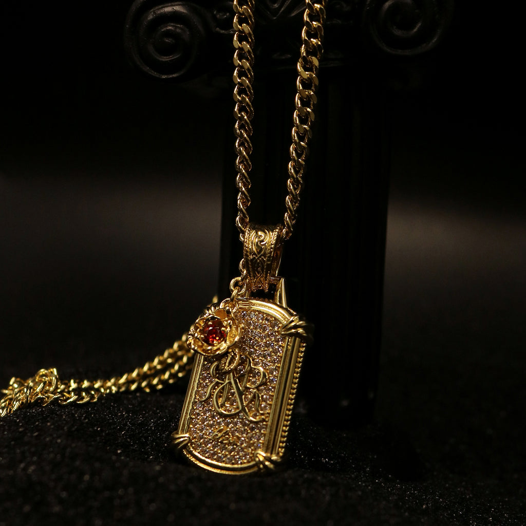 Crimson Pavé Shield Pendant Necklace
