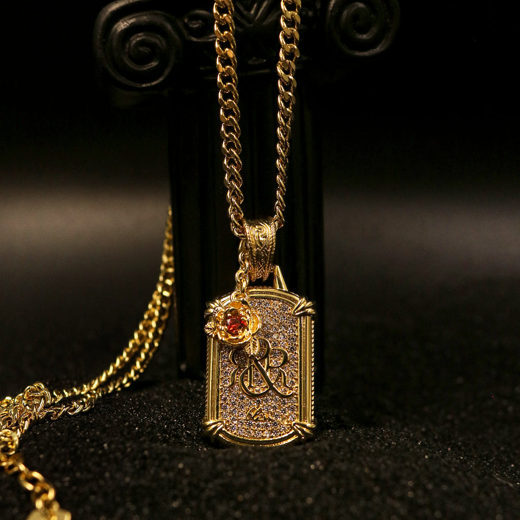 Crimson Pavé Shield Pendant Necklace