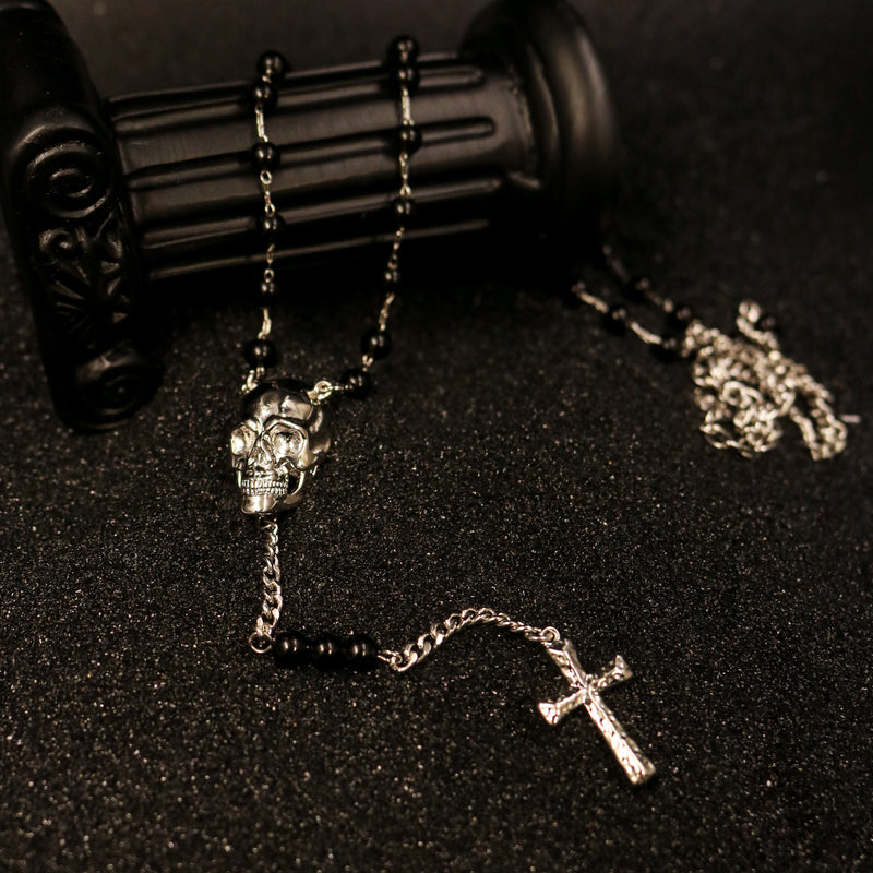 Skull Cross Beaded Chain Necklace