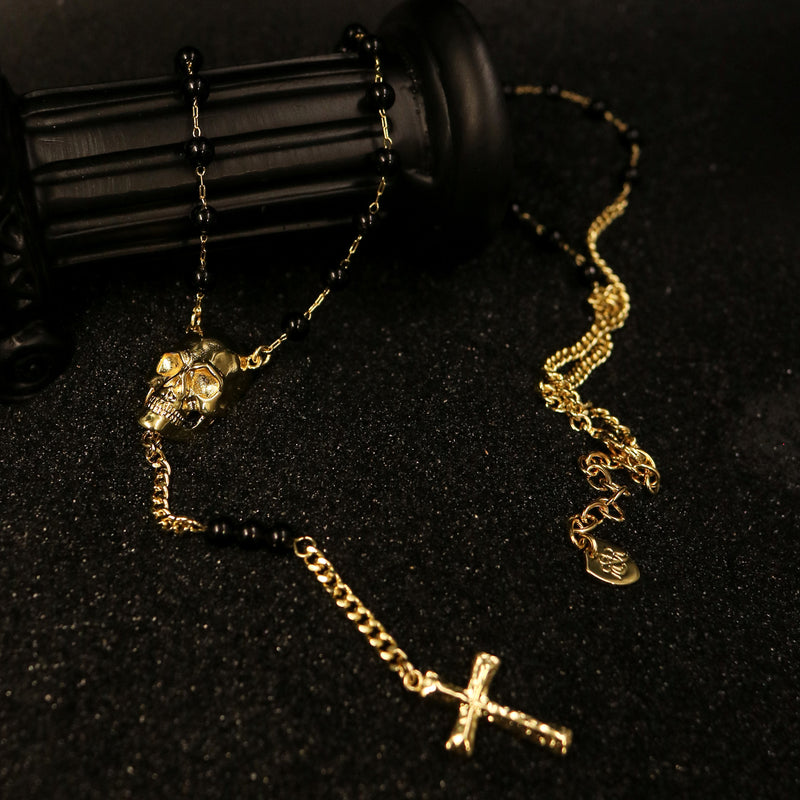 Skull Cross Beaded Chain Necklace