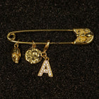 Metallic Charm Safety Pin Brooch