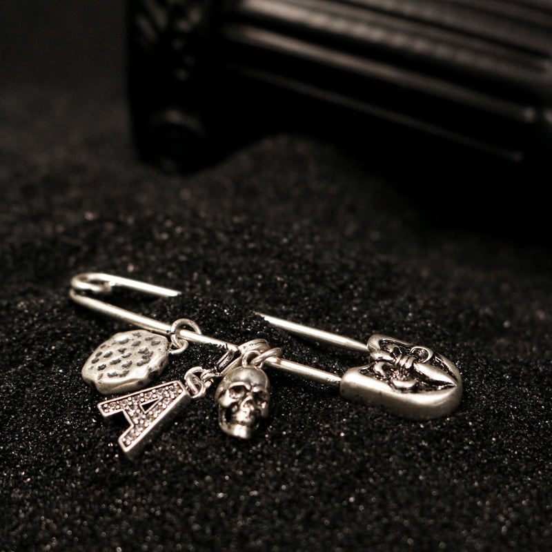 Metallic Charm Safety Pin Brooch
