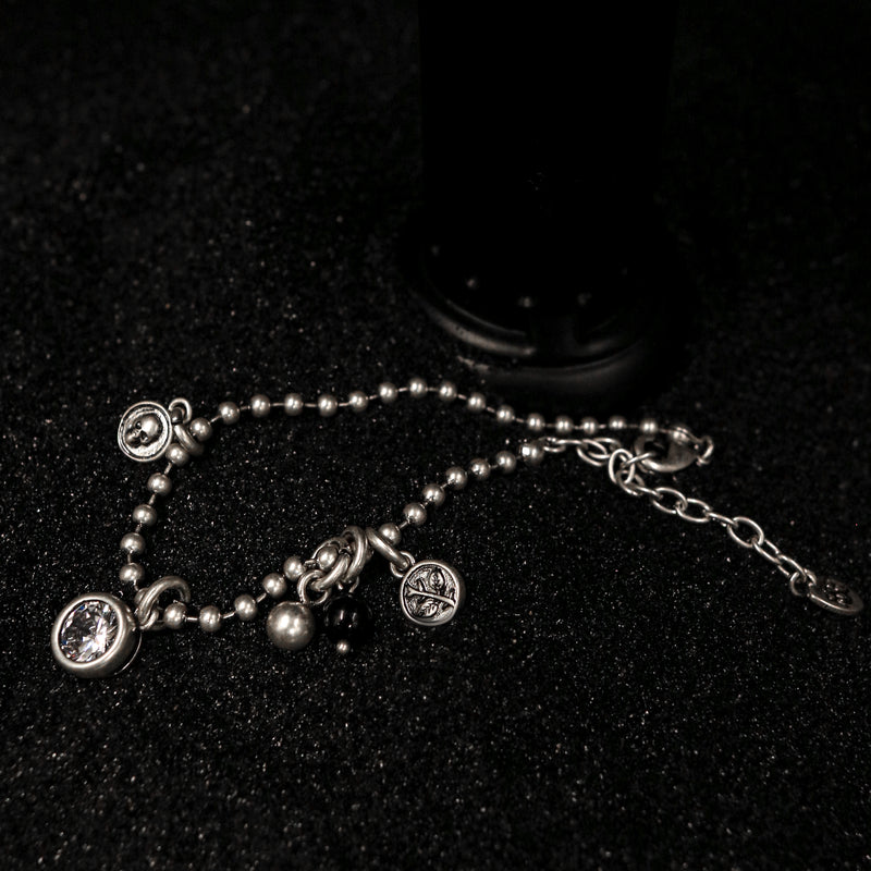 Skull Cubic Zirconia Charm Beaded Wristband