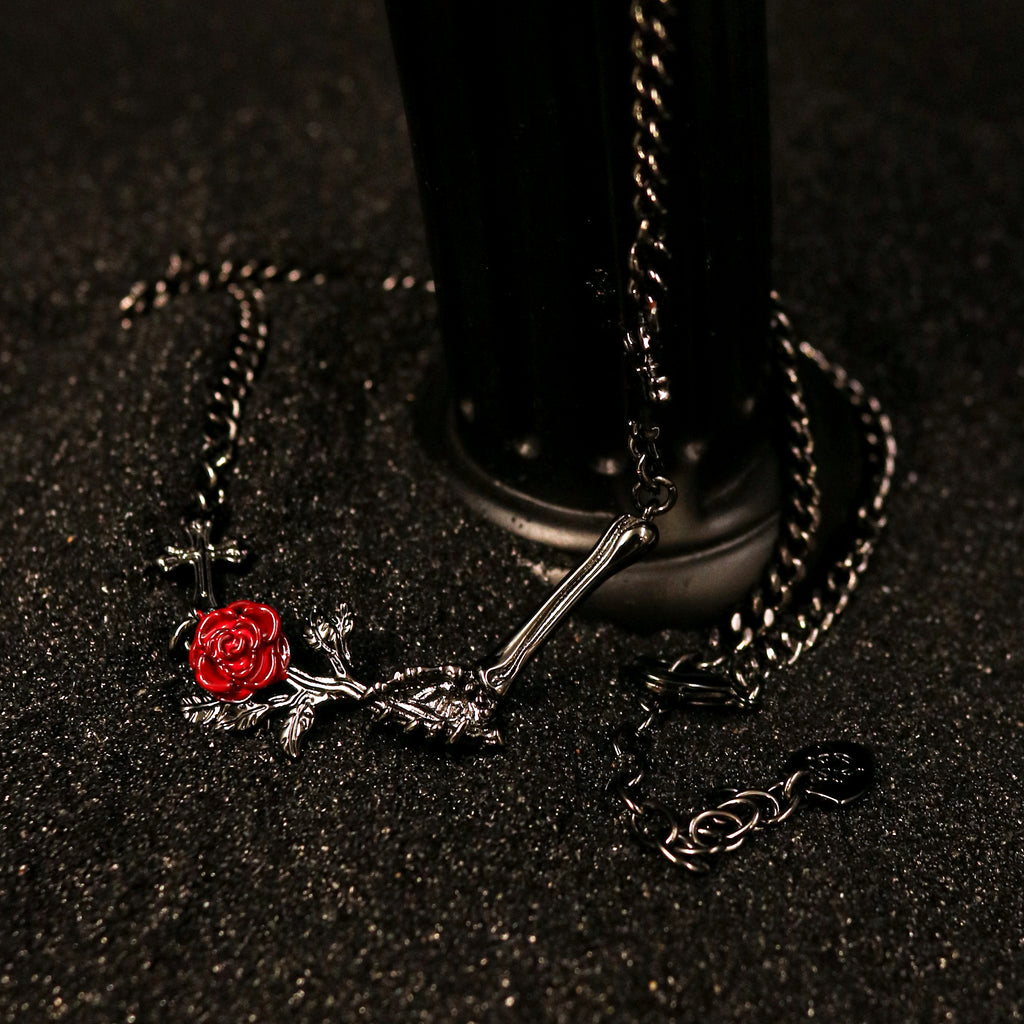 Rosebone Cross Hand Chain Necklace