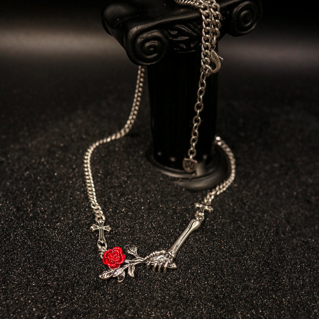 Rosebone Cross Hand Chain Necklace