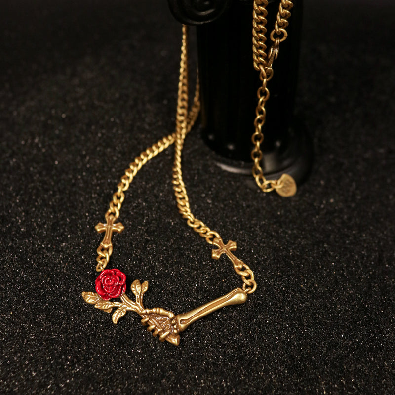 Rosebone Cross Hand Chain Necklace