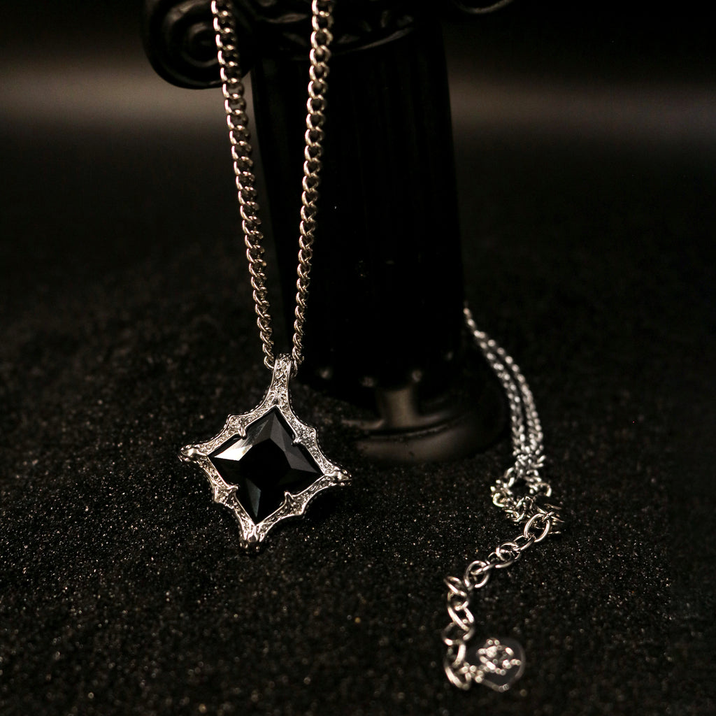 Faceted Black Stone Pendant Necklace