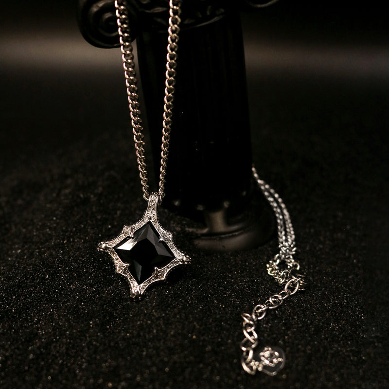 Faceted Black Stone Pendant Necklace