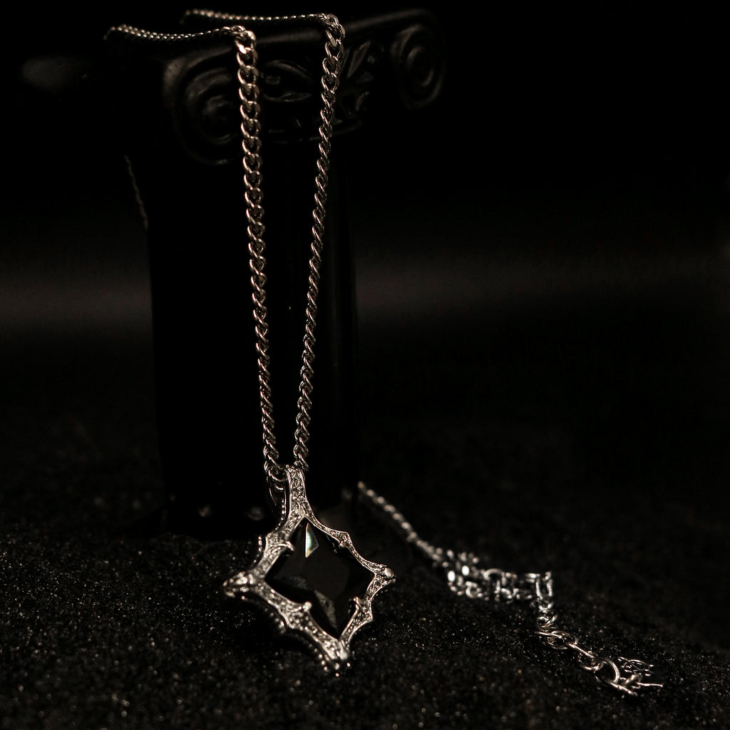 Faceted Black Stone Pendant Necklace