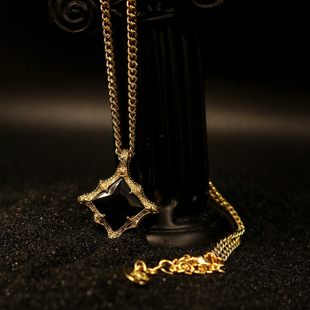 Faceted Black Stone Pendant Necklace