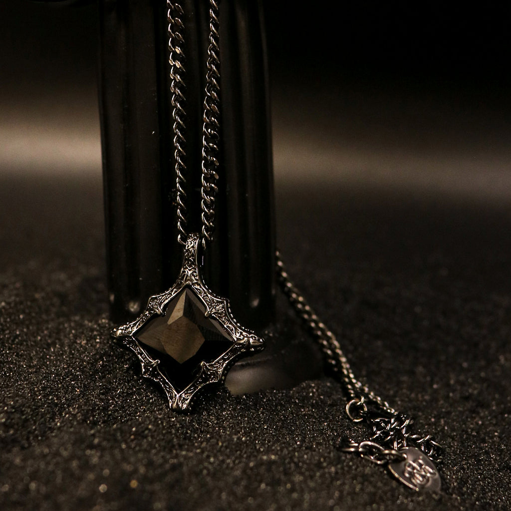 Faceted Black Stone Pendant Necklace