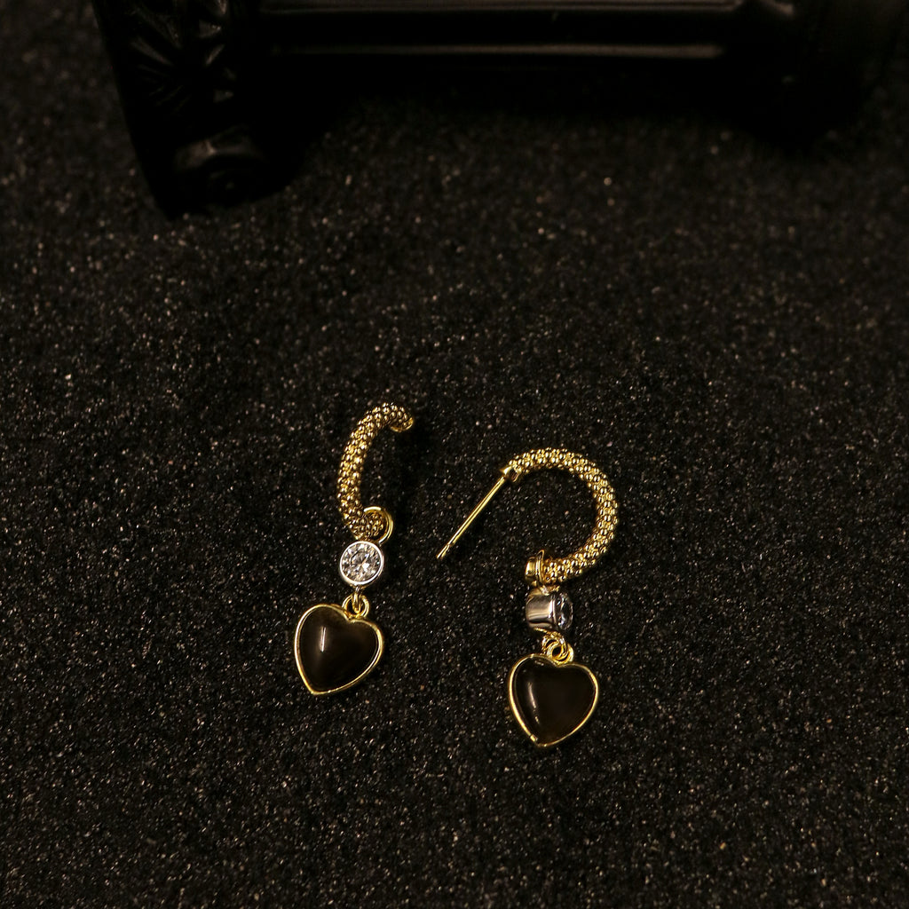 Black Heart Cubic Zirconia Drop Earrings