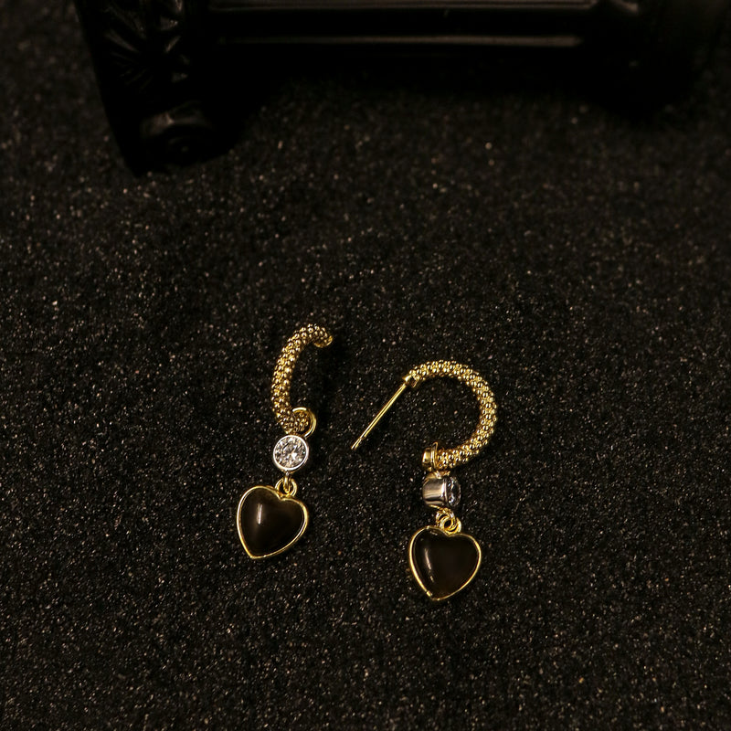 Black Heart Cubic Zirconia Drop Earrings